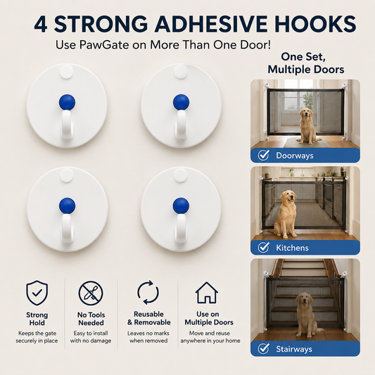 Multi-Door Pet Safety Gate with 4 Adhesive Hooks