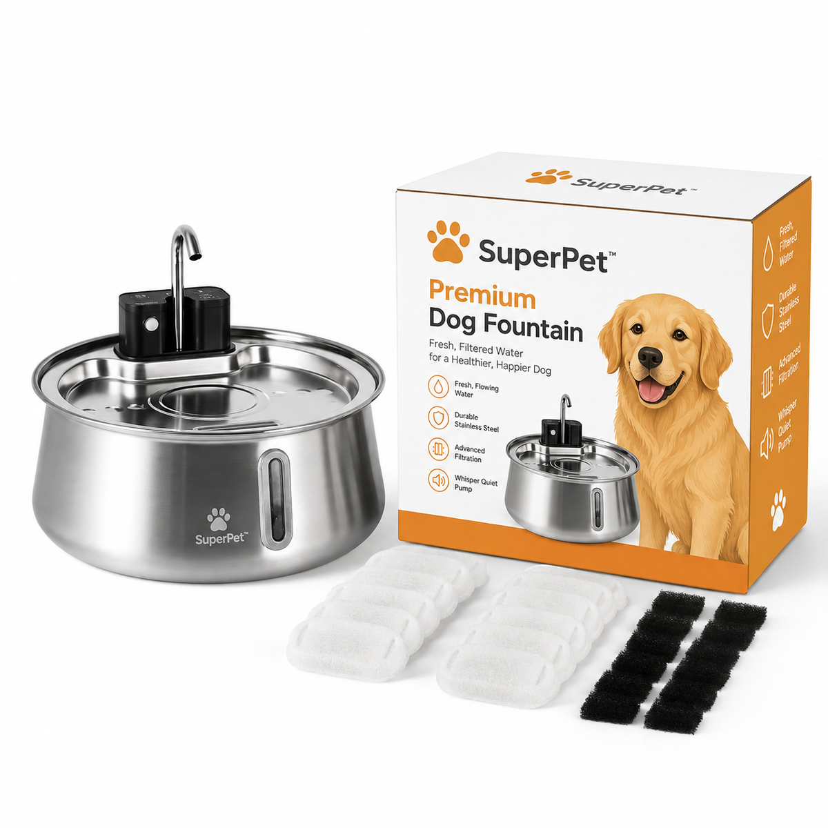 SuperPet stainless steel dog fountain package